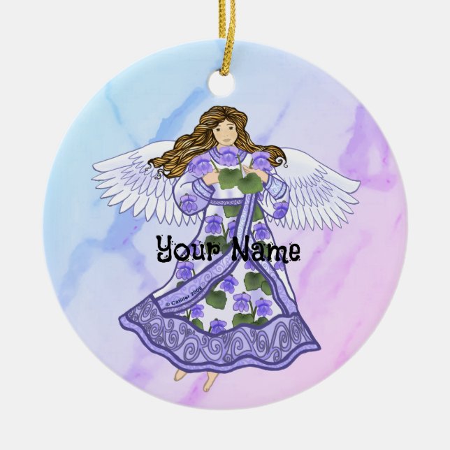Violets Angel Ceramic Tree Decoration (Front)