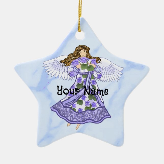 Violets Angel star Ceramic Tree Decoration (Front)