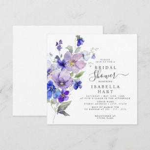 Violets Botanical Floral Purple Blue Bridal Shower Invitation