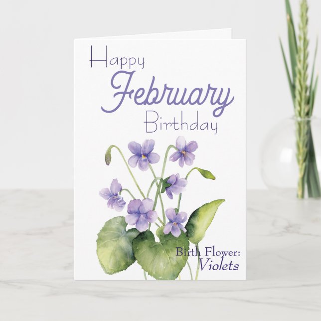 Violets February Birth Flower Card (Front)