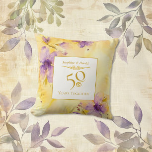 Violets Gold 50th Wedding Anniversary Throw Pillow