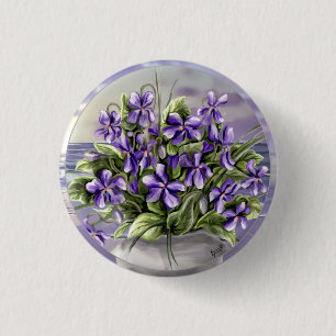 violets in a moon jar 3 cm round badge