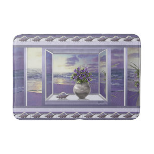 violets in a moon jar bath mat