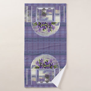 violets in a moon jar bath towel