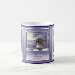 violets in a moon jar coffee mug