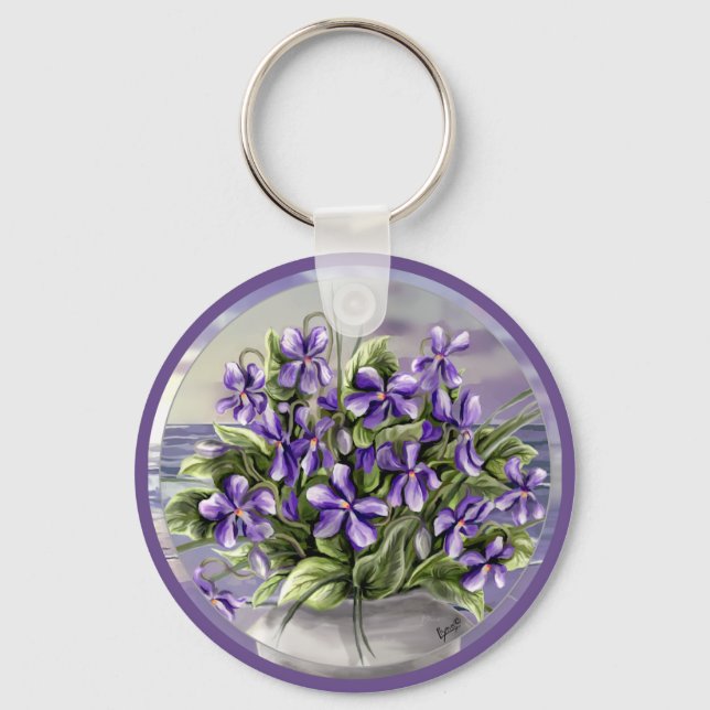 violets in a moon jar key ring (Front)