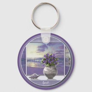 violets in a moon jar key ring