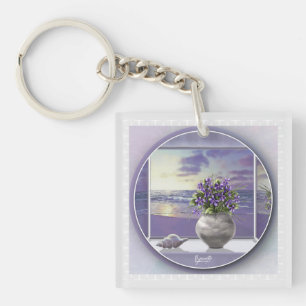 violets in a moon jar key ring