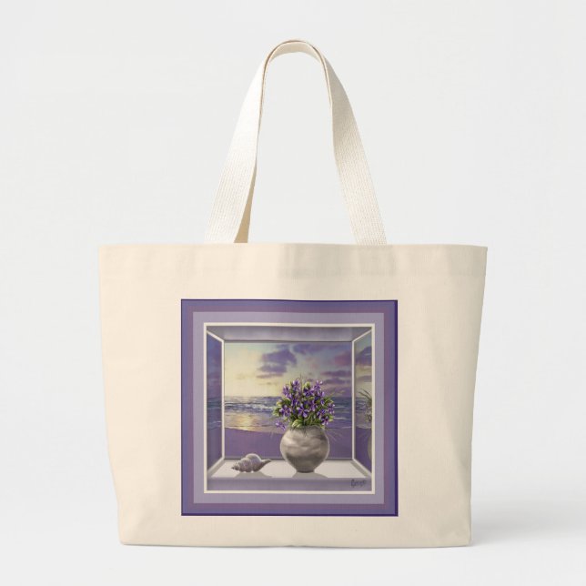 violets in a moon jar large tote bag (Front)