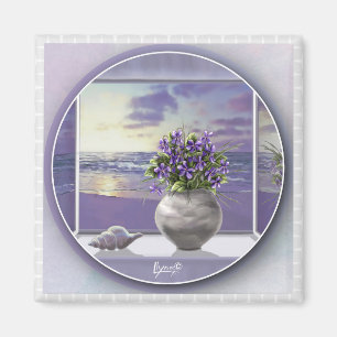 violets in a moon jar magnet