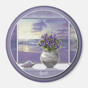 violets in a moon jar magnet