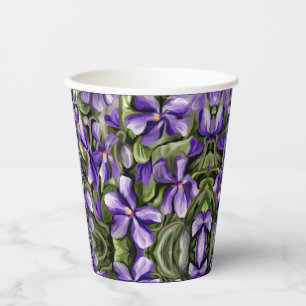 violets in a moon jar paper cups