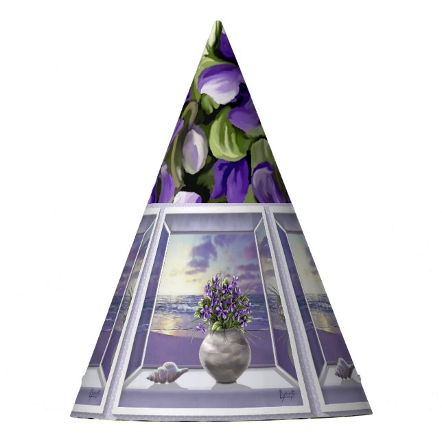 violets in a moon jar party hat (Front)