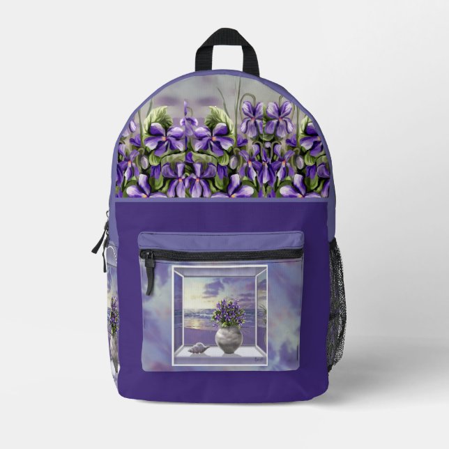 violets in a moon jar printed backpack (Front)