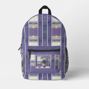 violets in a moon jar printed backpack