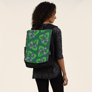 Violets on emerald green backpack