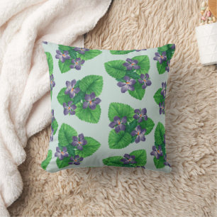 Violets on sea glass blue cushion