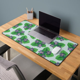 Violets on sea glass blue desk mat