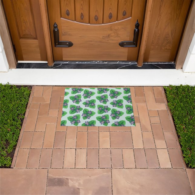 Violets on sea glass blue doormat (Outdoor)