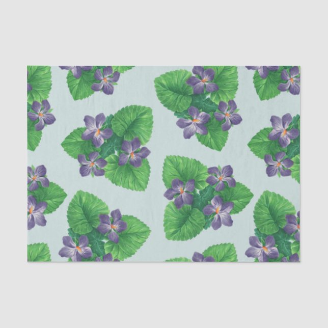 Violets on sea glass blue tissue paper (Front)