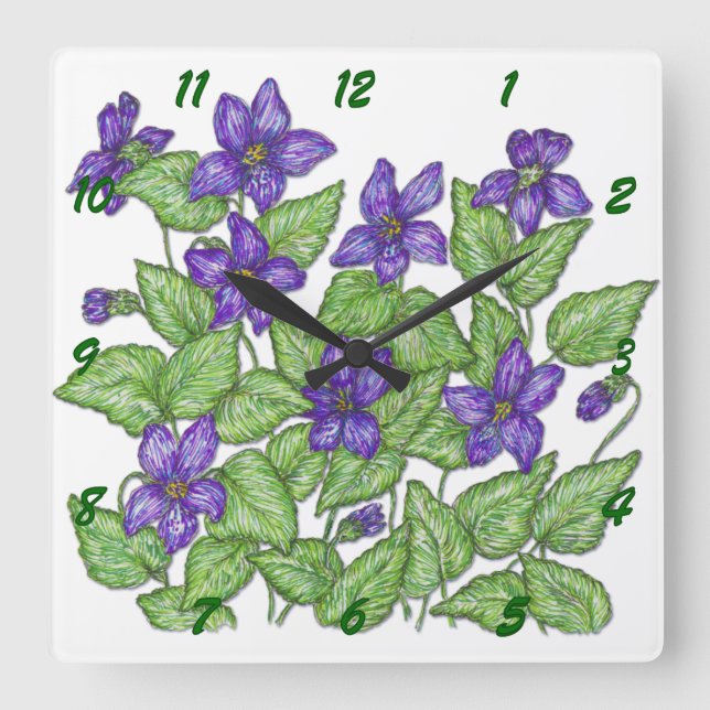 Violets Square Wall Clock (Front)