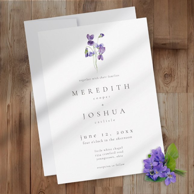 Violets Watercolor Minimalist Elegant Wedding Invitation (Creator Uploaded)