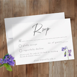 Violets Watercolor Minimalist Elegant Wedding QR RSVP Card