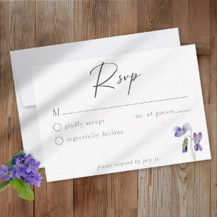 Violets Watercolor Minimalist Elegant Wedding RSVP Card