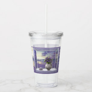 Violettes in a moon jar acrylic tumbler