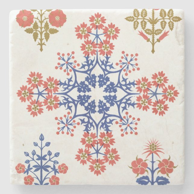 Violiet, iris and tulip motif wallpaper design, pr stone coaster (Front)