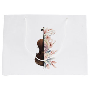 Violin among flowers. Bouquet of flowers. Large Gift Bag