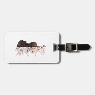 Violin among flowers. Bouquet of flowers. Luggage Tag