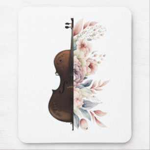Violin among flowers. Bouquet of flowers. Mouse Pad