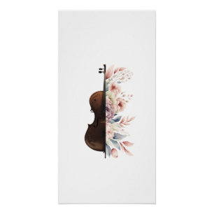 Violin among flowers. Bouquet of flowers. Poster