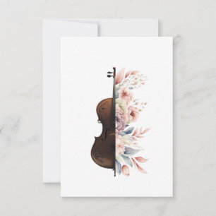 Violin among flowers. Bouquet of flowers. Thank You Card