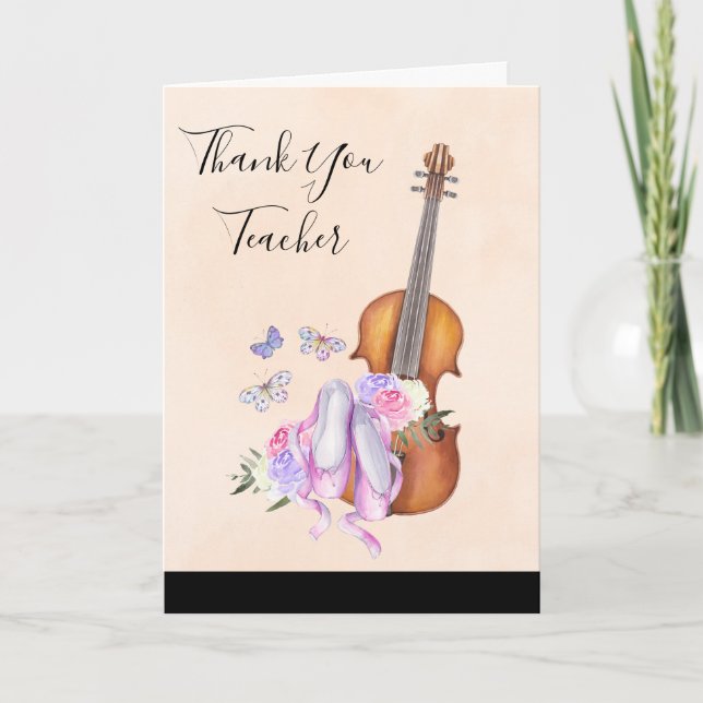 Violin and Ballet Shoes Teacher Appreciation Thank You Card (Front)