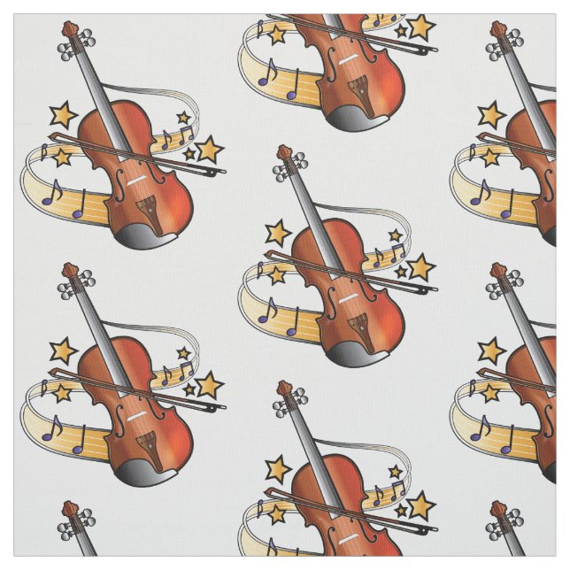 Violin and Bow with Notes and Stars Fabric (Swatch)