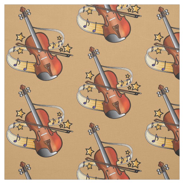 Violin and Bow with Notes and Stars Fabric (Swatch)