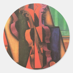 Violin and Guitar by Juan Gris, Vintage Cubism Art Classic Round Sticker