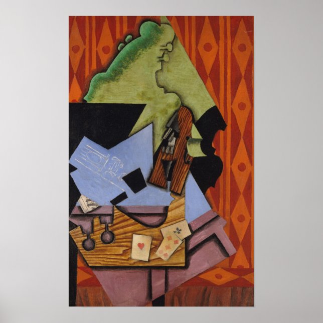 Violin and Playing Cards on a Table Poster (Front)