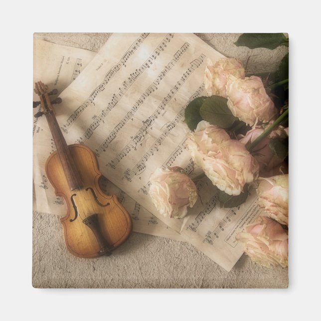 Violin and Roses Antique Art Magnet (Front)