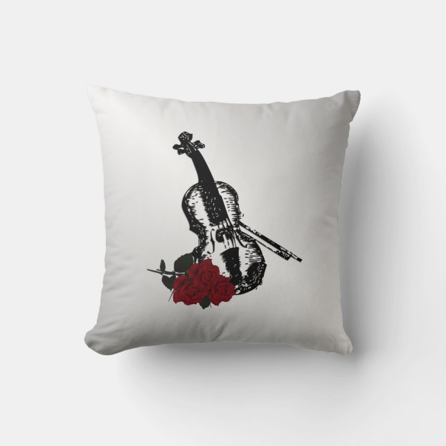 Violin and Roses Silver Cushion (Front)