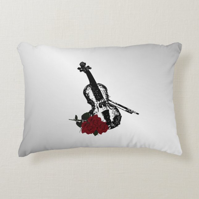 Violin and Roses Silver Decorative Cushion (Front)
