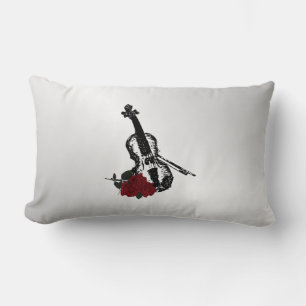 Violin and Roses Silver Lumbar Cushion