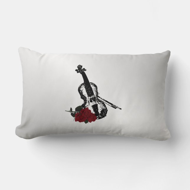 Violin and Roses Silver Lumbar Cushion (Front)