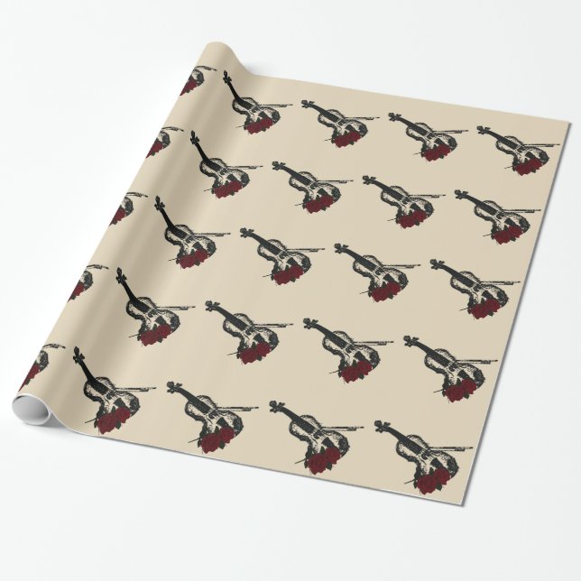 Violin and Roses Wrapping Paper (Unrolled)