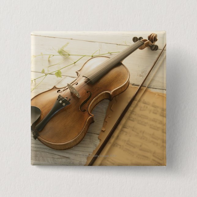 Violin and Sheet Music 15 Cm Square Badge (Front)