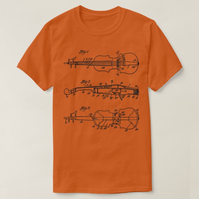 Violin Art Patent Print Black  T-Shirt (Design Front)