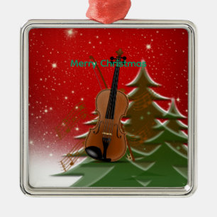 Violin at Christmas Ceramic Ornament