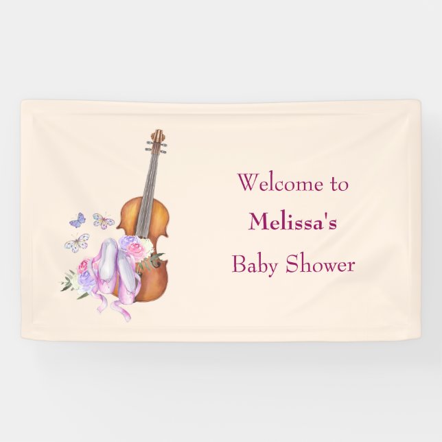 Violin, Ballet Shoes and Butterflies Baby Shower Banner (Horizontal)